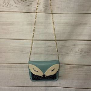 Adorable Vegan Leather Blue Fox Crossbody Bag